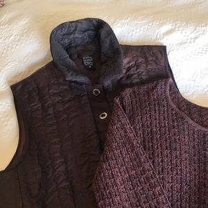 Iridescent quilted vest and coordinating sweater.